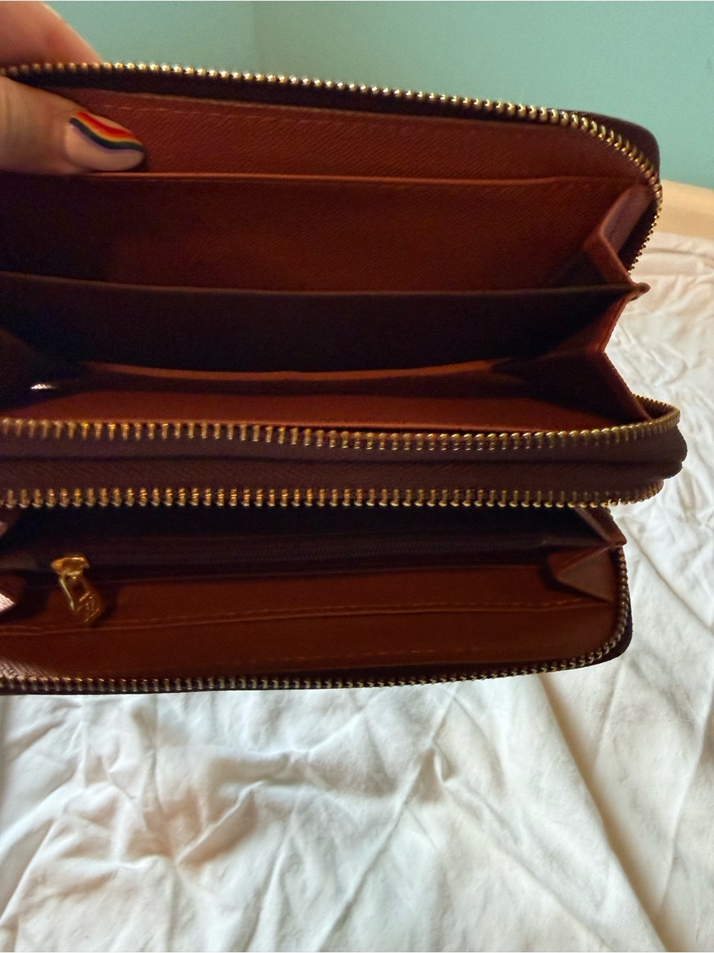 “LV” Style Monogram Canvas Wristlet Wallet in Brown - Picture 3 of 4